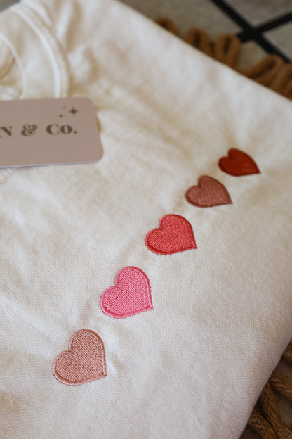 Dainty Ombré Hearts Embroidered Tee --Comfort Colors Embroidered Tee, Gift for Her,  Embroidered Hearts Tee, Valentine's Day Gift, Dainty Embroidered Hearts