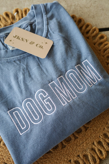 Customizable Dog Mom Embroidered Tee — Comfort Colors Embroidered Tee, Dog Mom, Short Sleeve Tee