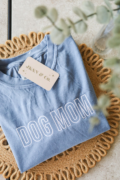 Customizable Dog Mom Embroidered Tee — Comfort Colors Embroidered Tee, Dog Mom, Short Sleeve Tee