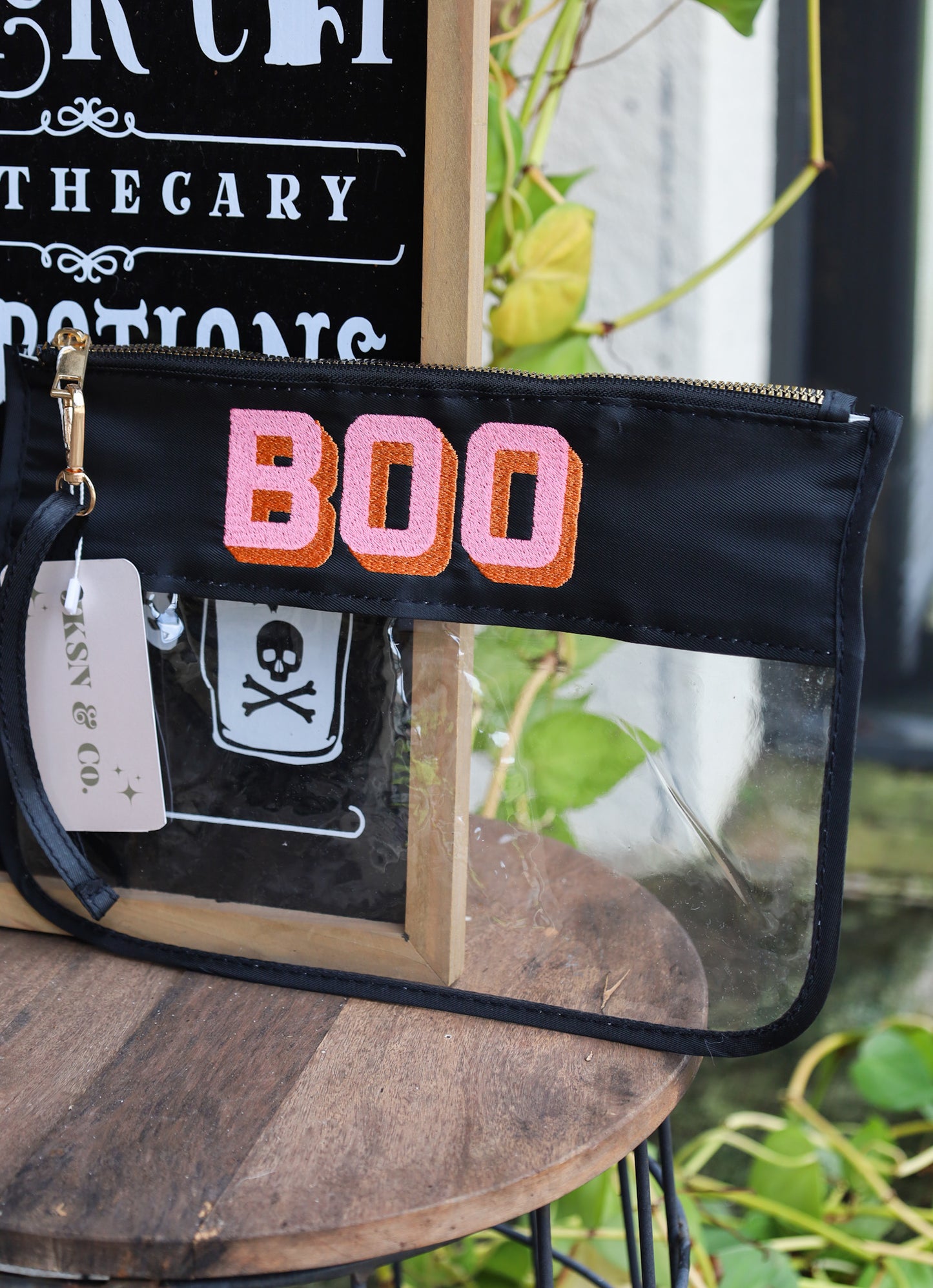 Embroidered Boo Clear Zipper Pouch