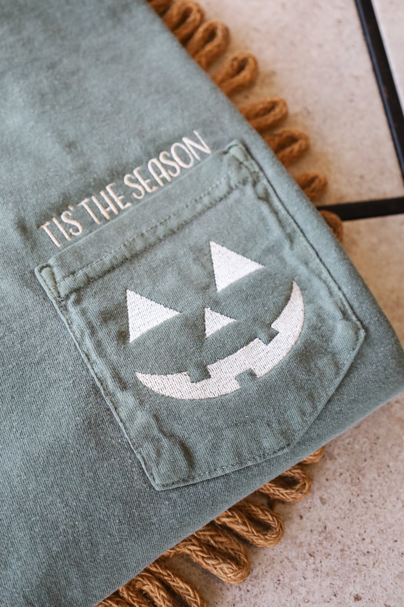 Jack-O-Lantern Embroidered Pocket Tee-- Comfort Colors Tee