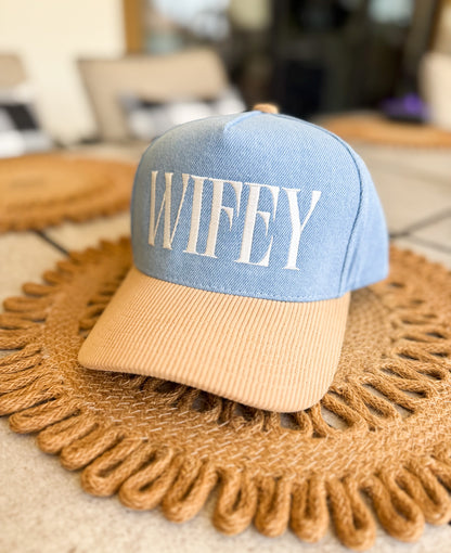 Wifey Embroidered Corduroy Denim Hat