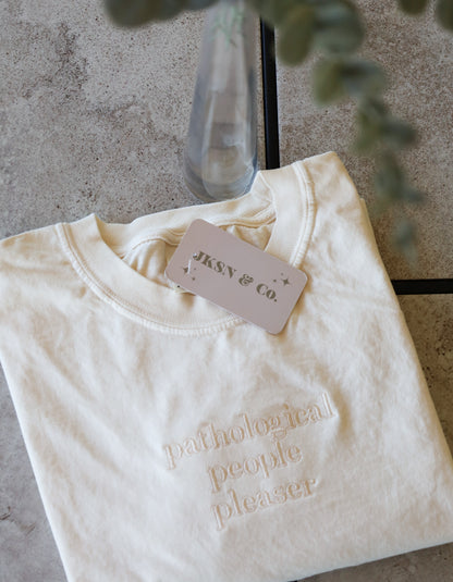 Pathological People Pleaser Embroidered Tee | Swiftie Gift | Comfort Colors Swiftie Tee | Midnights Inspired Tee | Dainty Embroidered Tee