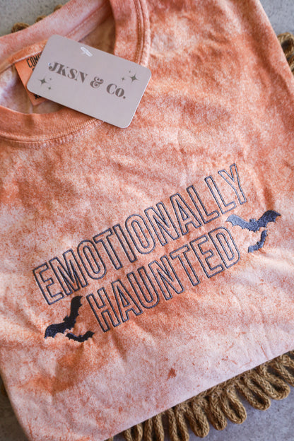 Emotionally Haunted Embroidered Comfort Colors Color Blast Tee, Vintage Halloween Tee