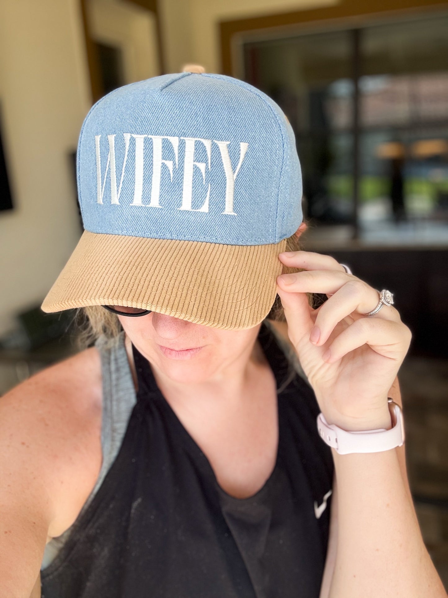 Wifey Embroidered Corduroy Denim Hat