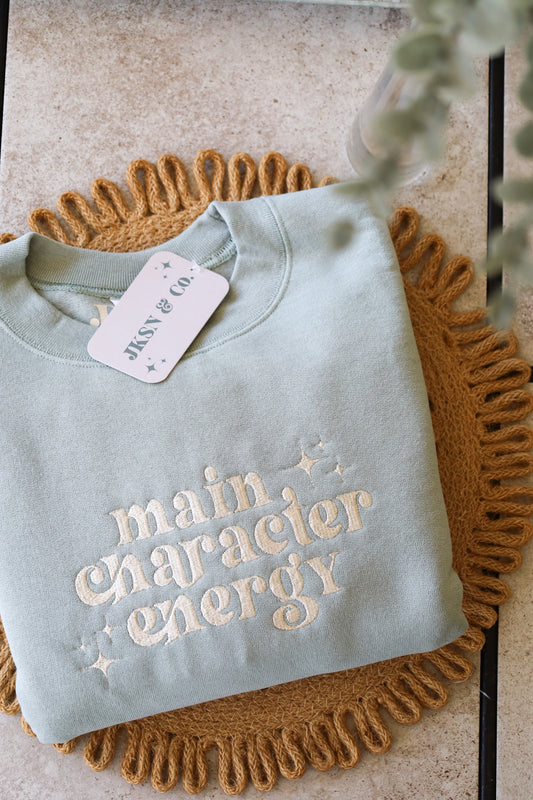 Main Character Energy Embroidered Crewneck -- Bookish Crewneck, Bookish Sweatshirt