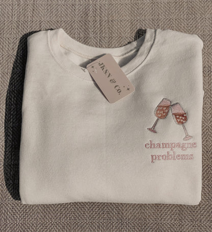 Champagne Problems Embroidered Crewneck | Embroidered Eras Sweatshirt -- Evermore Inspo, Champagne Sweatshirt, Eras Inspired