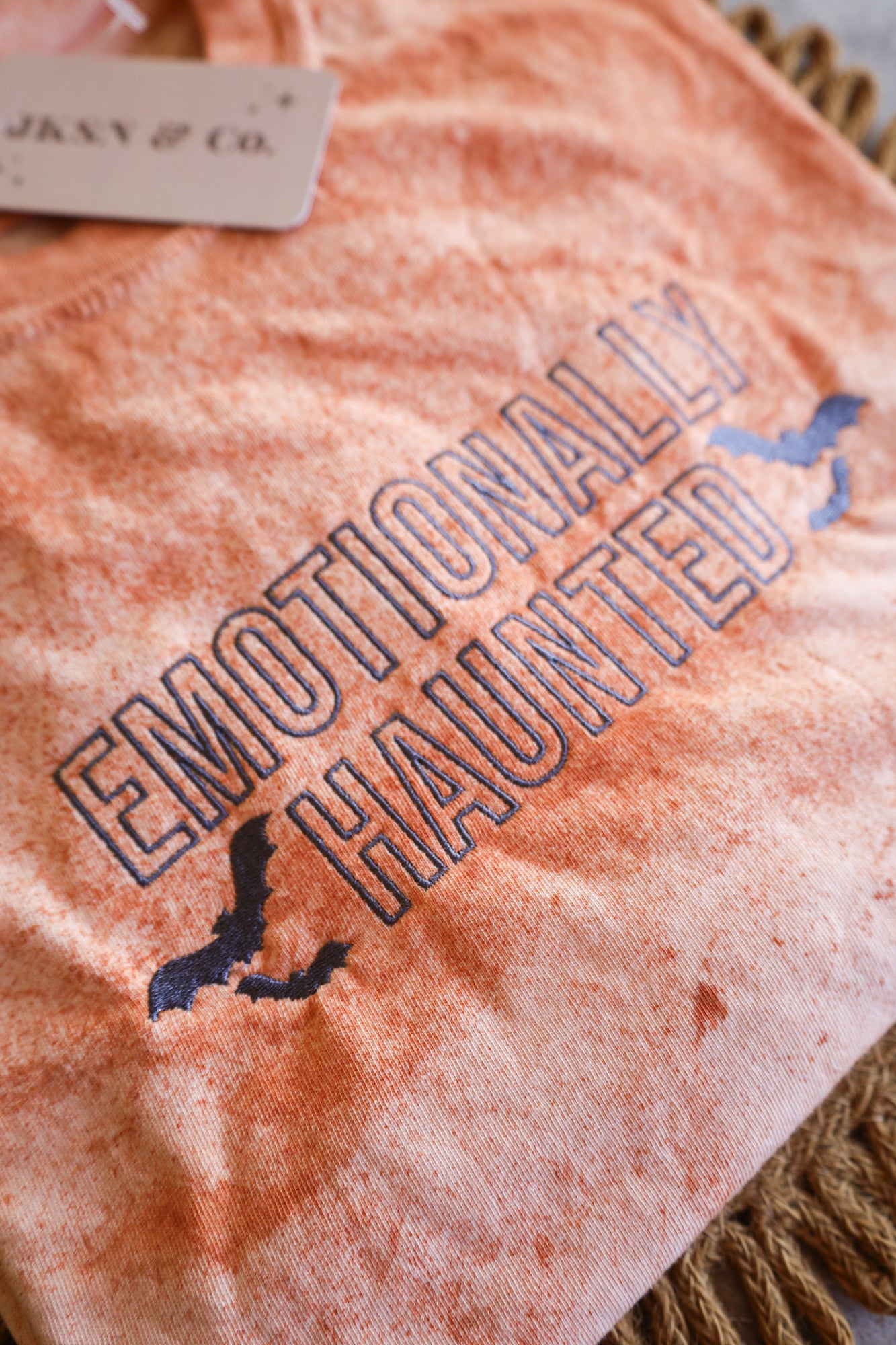 Emotionally Haunted Embroidered Comfort Colors Color Blast Tee, Vintage Halloween Tee