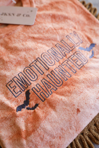 Emotionally Haunted Embroidered Comfort Colors Color Blast Tee, Vintage Halloween Tee