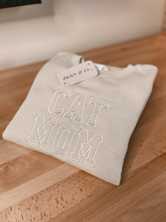 Cat Parent Embroidered Crewneck -- Cat Mom Embroidered Crewneck, Cat Dad Embroidered Crewneck, Cat Mom, Cat Dad