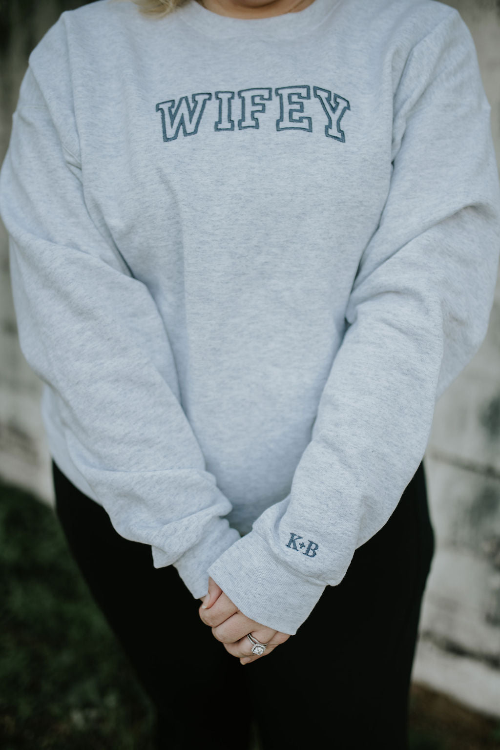 Wifey Embroidered Crewneck -- Varsity Wifey Sweatshirt, Bride Crewneck