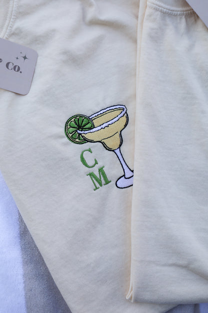 CUSTOMIZABLE Embroidered Margarita Monogram Comfort Colors Tee -- Summer Tee