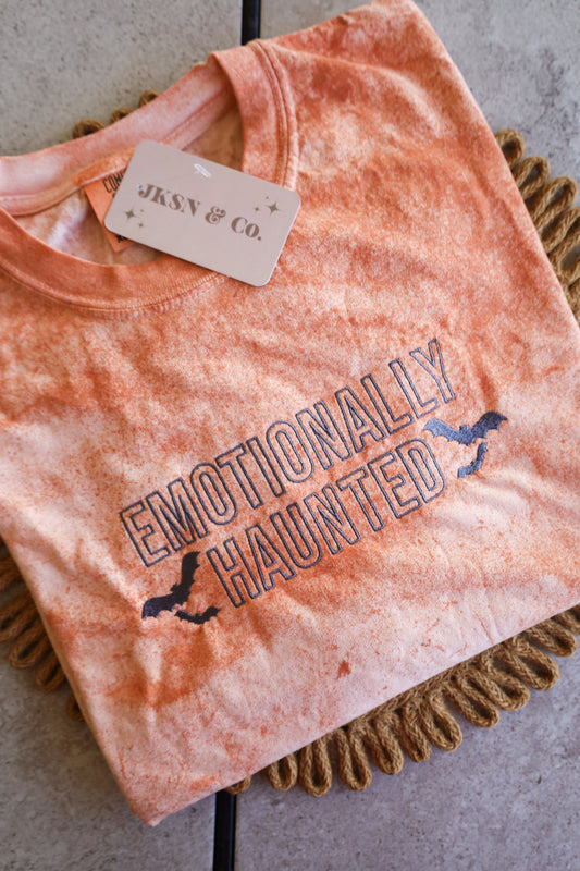 Emotionally Haunted Embroidered Comfort Colors Color Blast Tee, Vintage Halloween Tee
