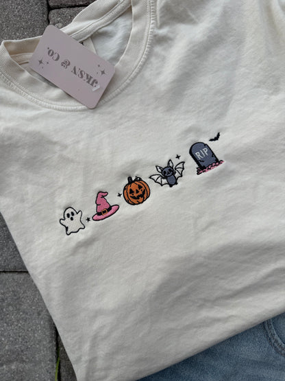 Halloween Mini Icons Embroidered Comfort Colors Tee — Customizable
