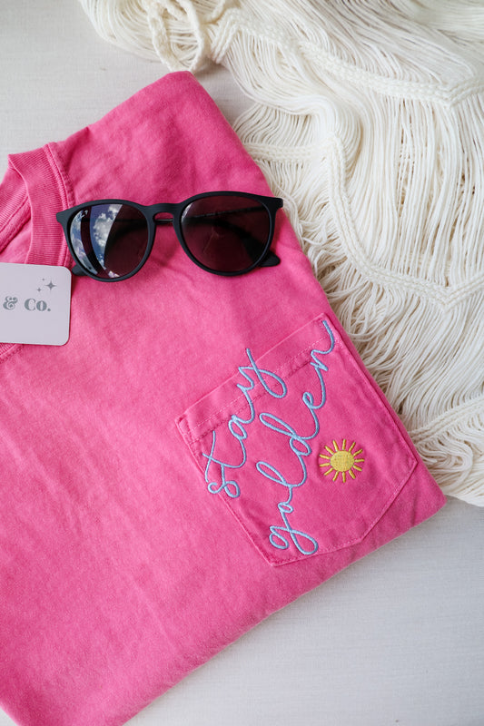Stay Golden Embroidered Pocket Tee