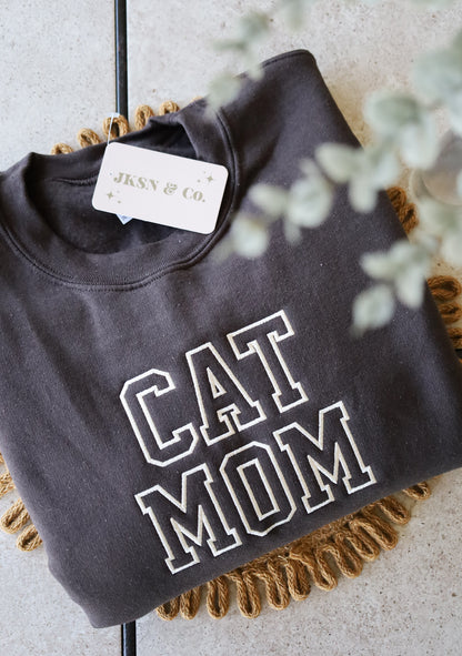 Cat Parent Embroidered Crewneck -- Cat Mom Embroidered Crewneck, Cat Dad Embroidered Crewneck, Cat Mom, Cat Dad