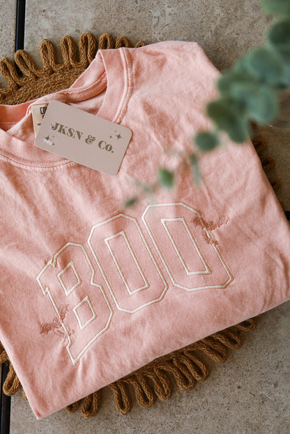 Boo Varsity Embroidered Tee -- Comfort Colors Tee