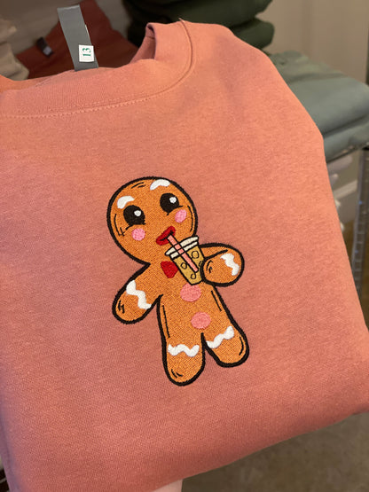 Pink Gingerbread Iced Coffee Embroidered Crewneck