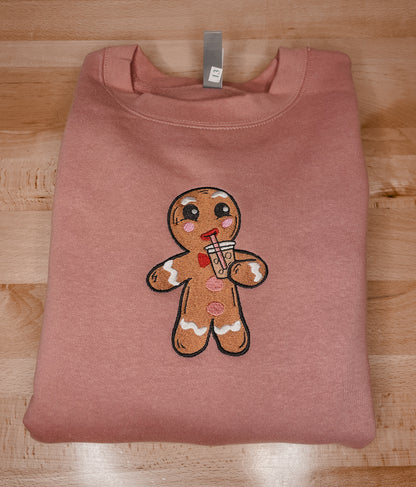 Pink Gingerbread Iced Coffee Embroidered Crewneck