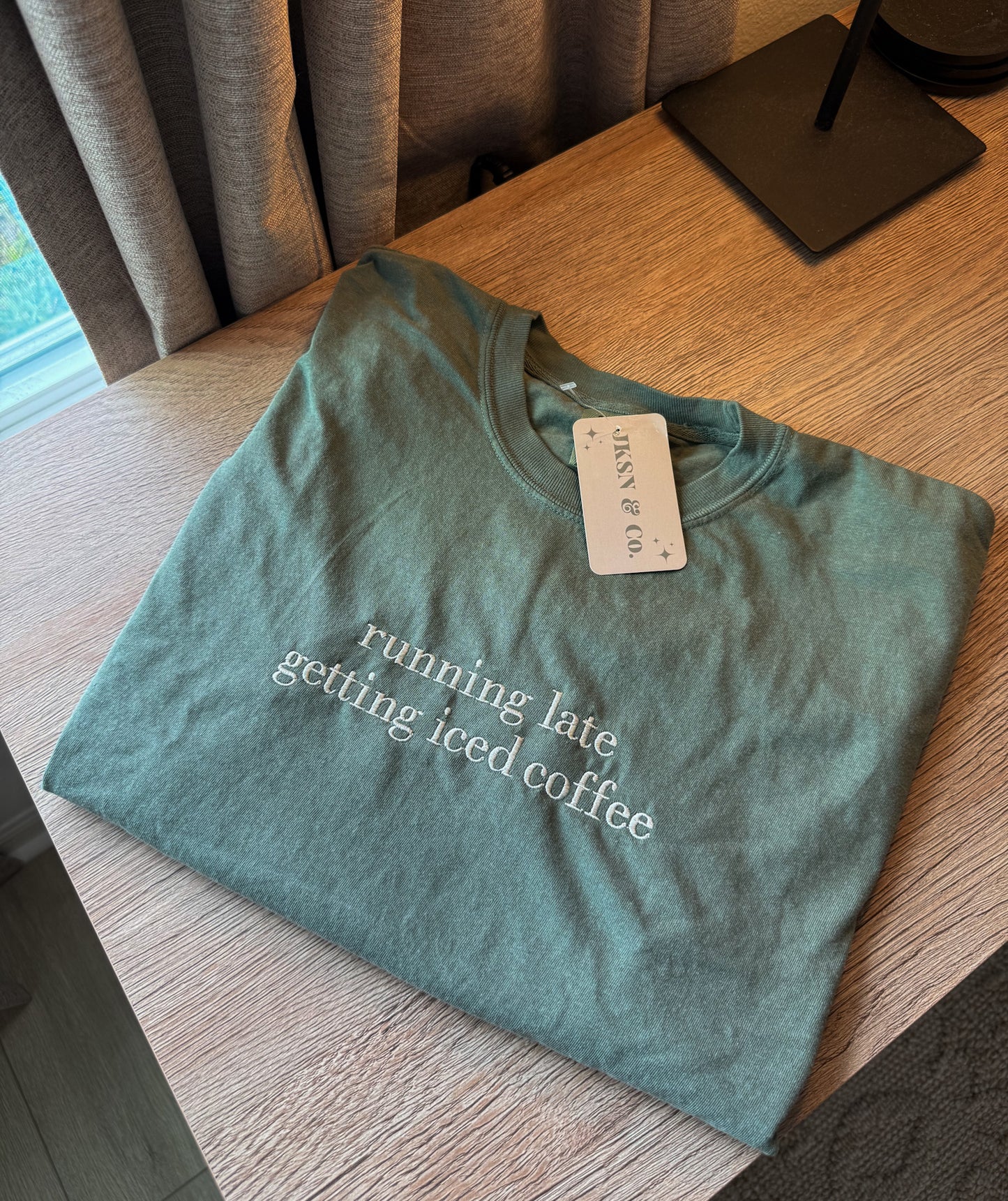 Running Late Getting an Iced Coffee Embroidered Tee