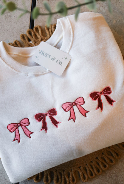 Valentine’s Day Bows Inspired Embroidered Crewneck Sweatshirt – Perfect Gift for Her!