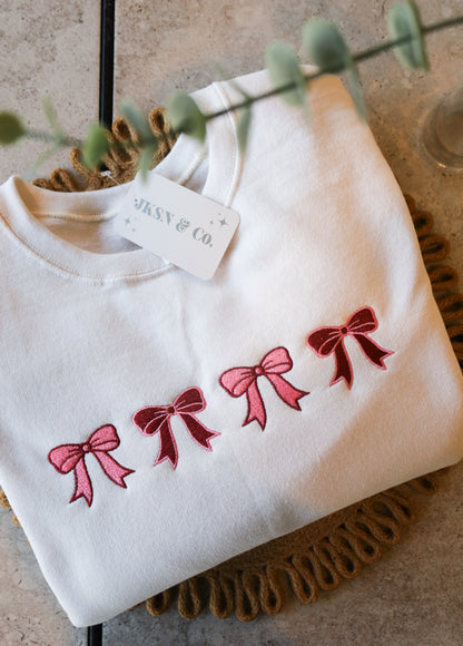 Valentine’s Day Bows Inspired Embroidered Crewneck Sweatshirt – Perfect Gift for Her!