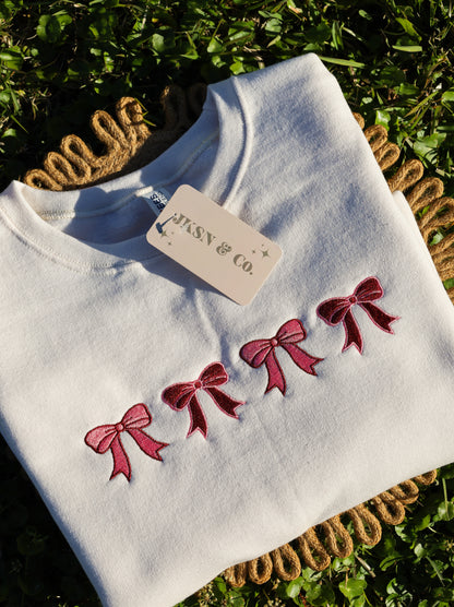 Valentine’s Day Bows Inspired Embroidered Crewneck Sweatshirt – Perfect Gift for Her!