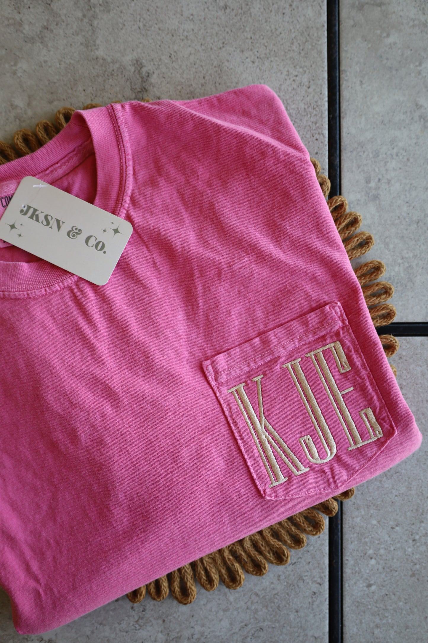 CUSTOMIZABLE Embroidered Pocket Monogram Tee-- Comfort Colors Tee