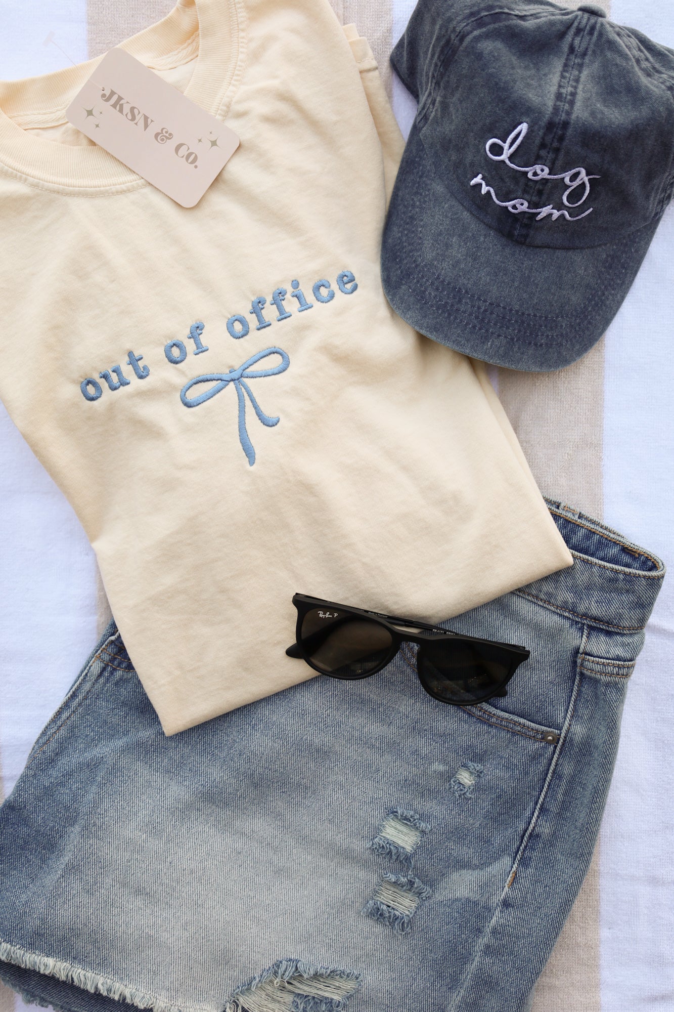 Embroidered Out of Office Coquette Bow Comfort Colors Tee -- Vacay Tee