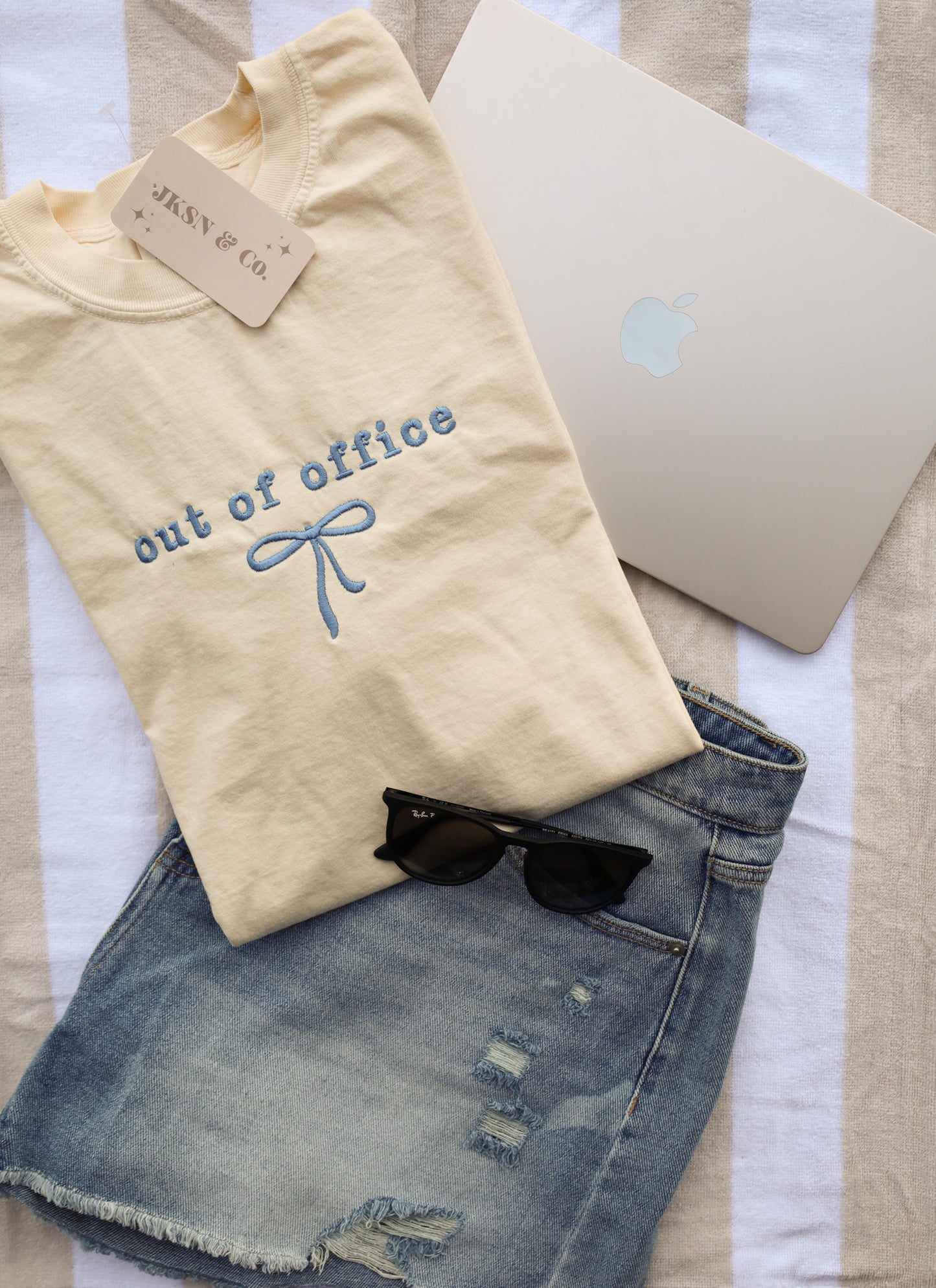 Embroidered Out of Office Coquette Bow Comfort Colors Tee -- Vacay Tee