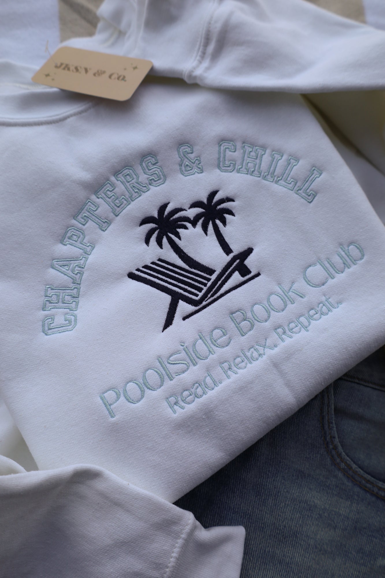 Chapters & Chill Embroidered Crewneck -- Poolside Sweatshirt