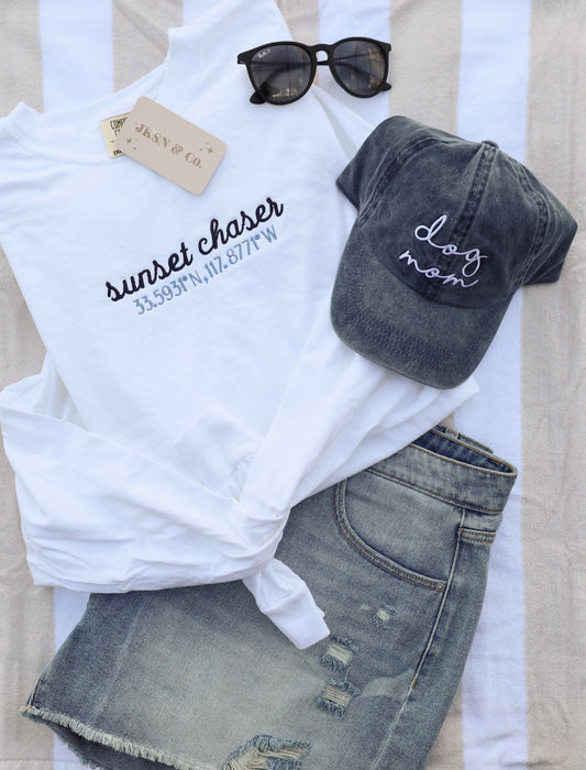 Embroidered Sunset Chaser Customizable  Coordinates Comfort Colors Tee