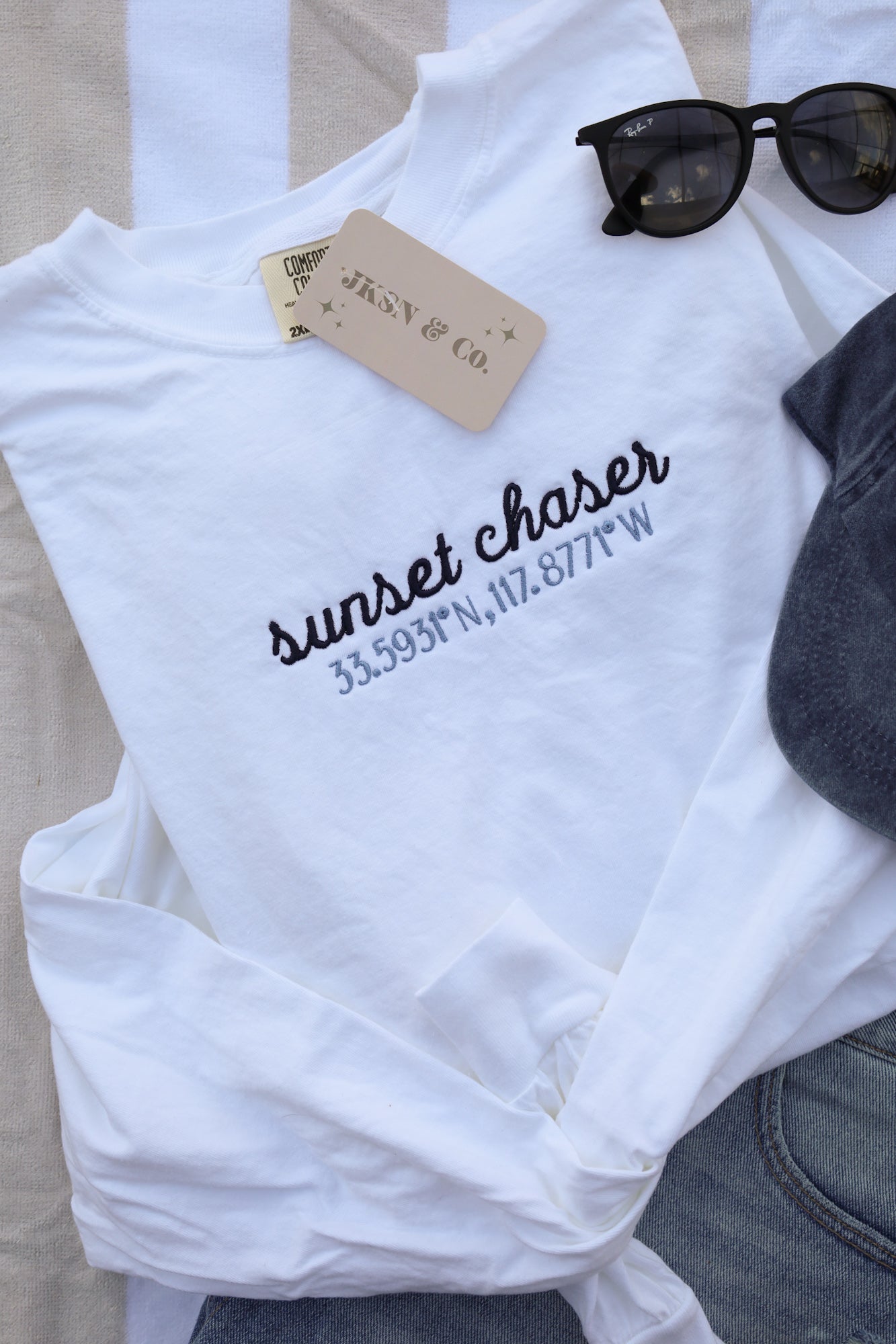 Embroidered Sunset Chaser Customizable  Coordinates Comfort Colors Tee