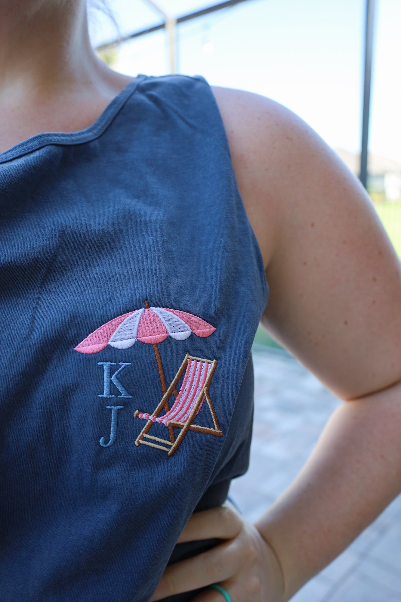 Custom Monogram Embroidered Comfort Colors  Cabana Tank – Personalized Summer Tank Top