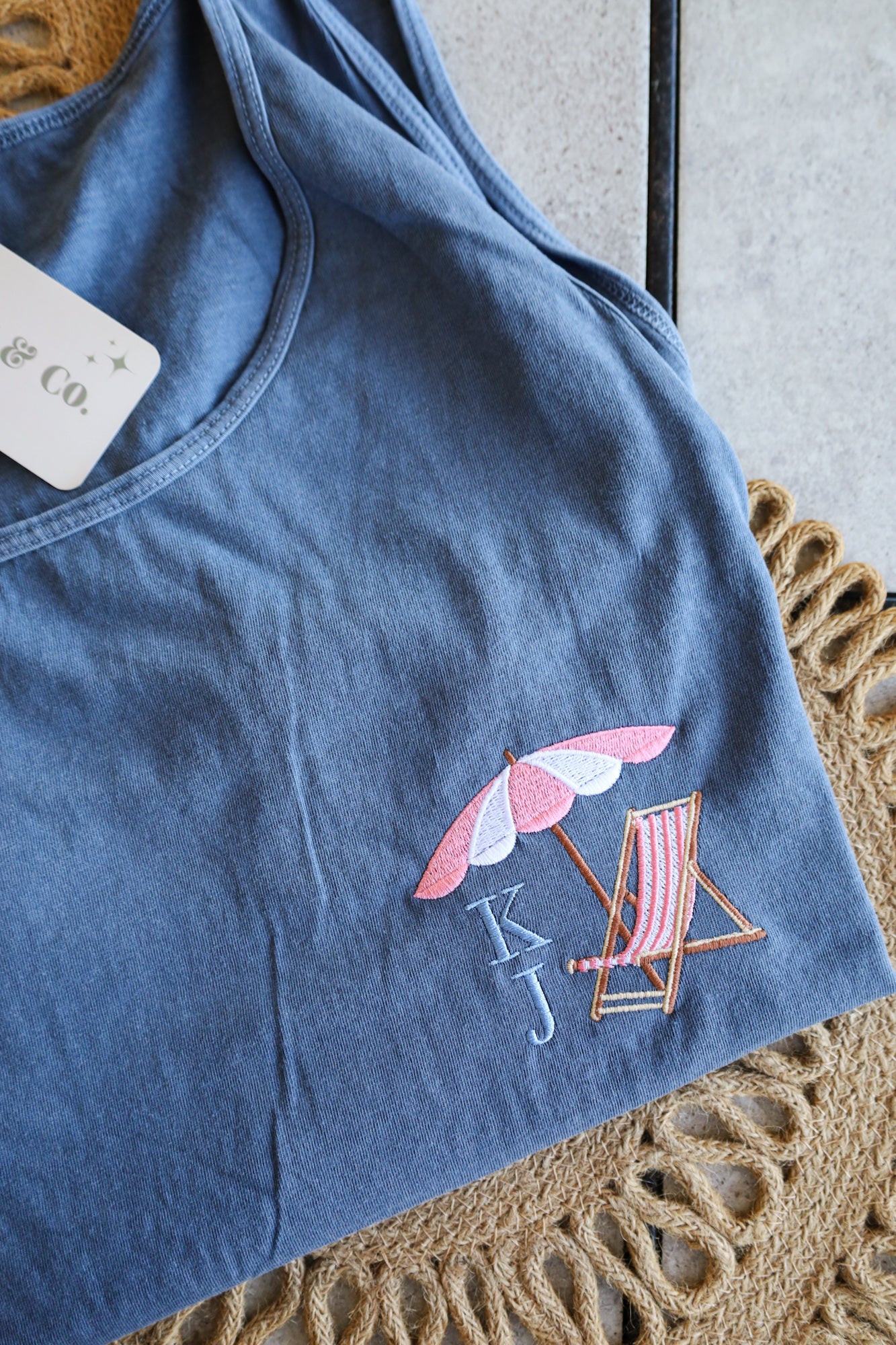 Custom Monogram Embroidered Comfort Colors  Cabana Tank – Personalized Summer Tank Top
