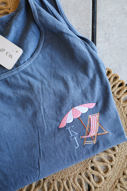 Custom Monogram Embroidered Comfort Colors  Cabana Tank – Personalized Summer Tank Top
