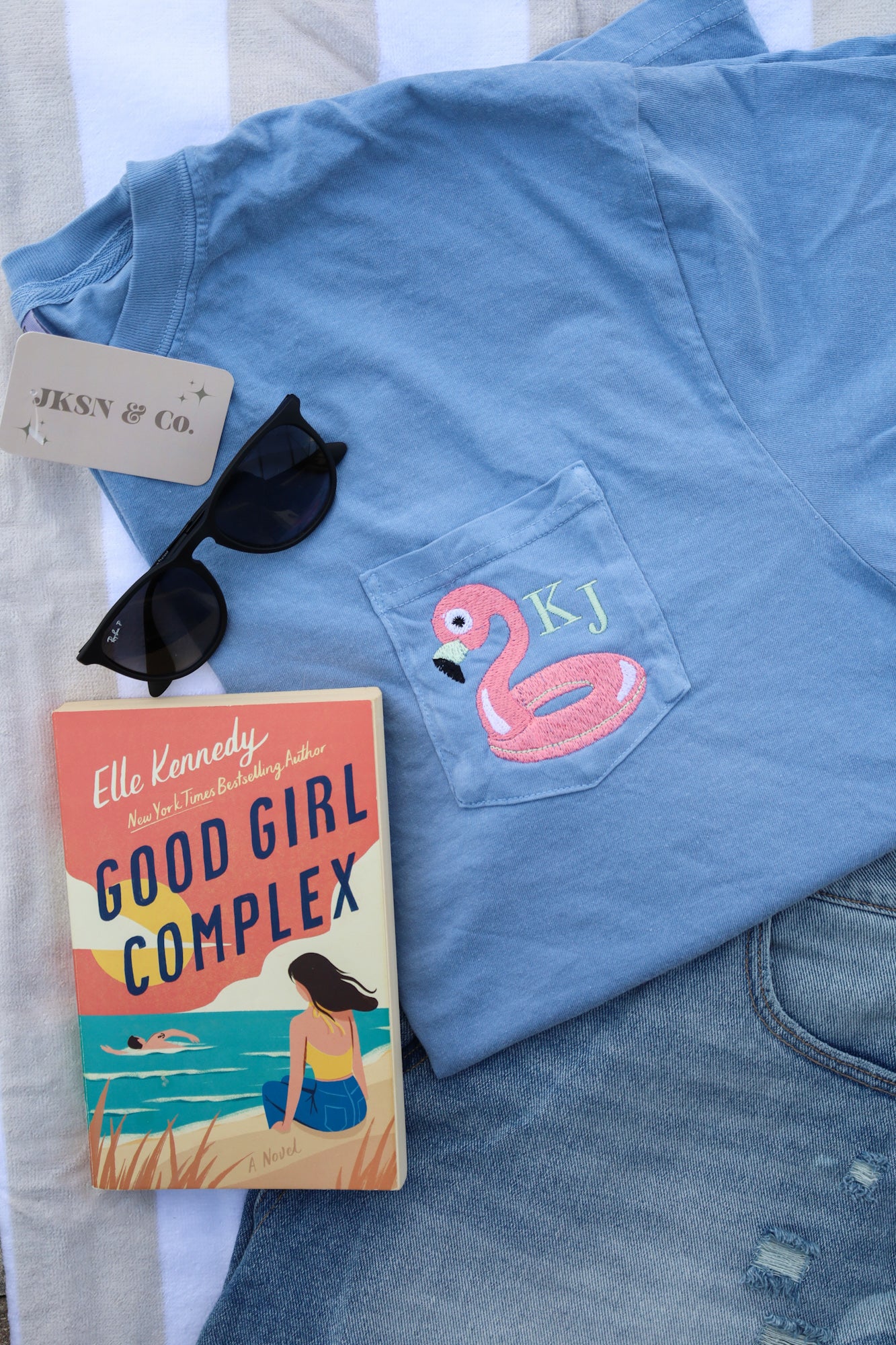 Flamingo Floaty Monogram Comfort Colors Pocket Tee -- Summer Tee