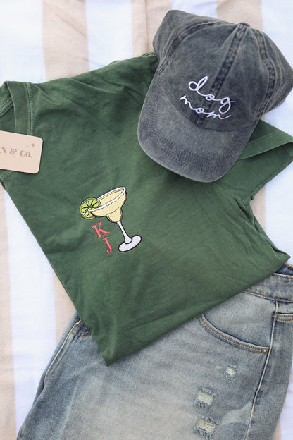 CUSTOMIZABLE Embroidered Margarita Monogram Comfort Colors Tee -- Summer Tee