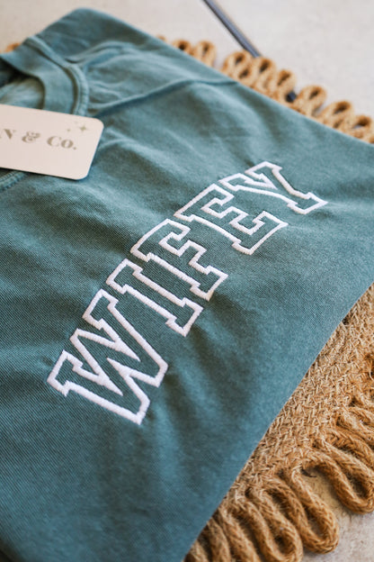 Customizable Wifey Embroidered Comfort Colors Tee --Mrs. Tee, Gift for Bride