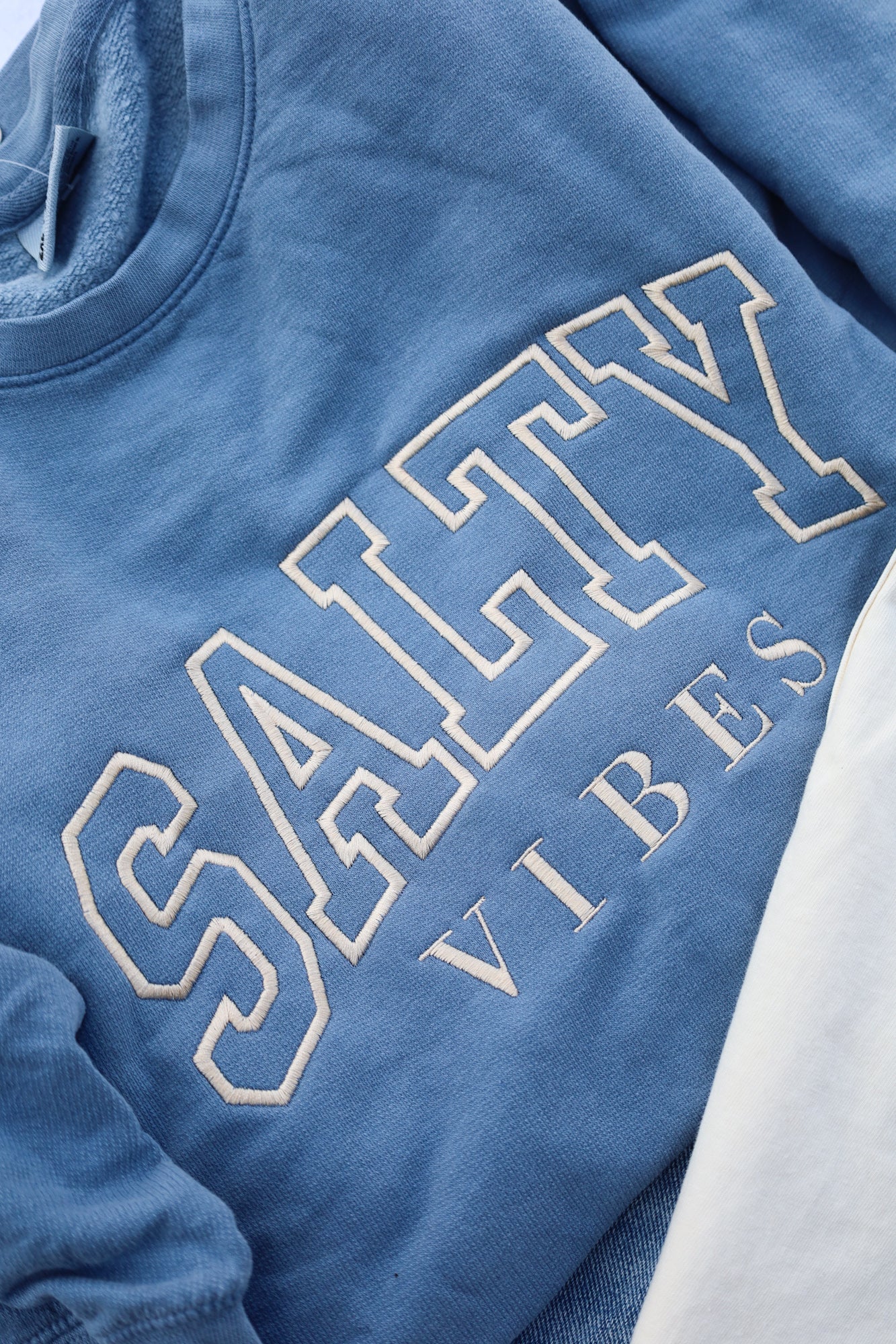 Embroidered "Salty Vibes" Comfort Colors Lightweight Crewneck -- Beach Sweatshirt
