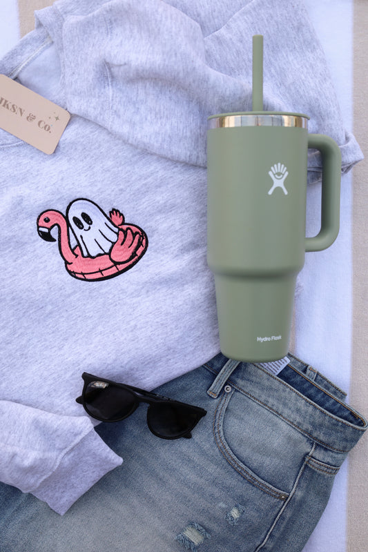 Flamingo Floaty Embroidered Crewneck- Summer Ghost Crew