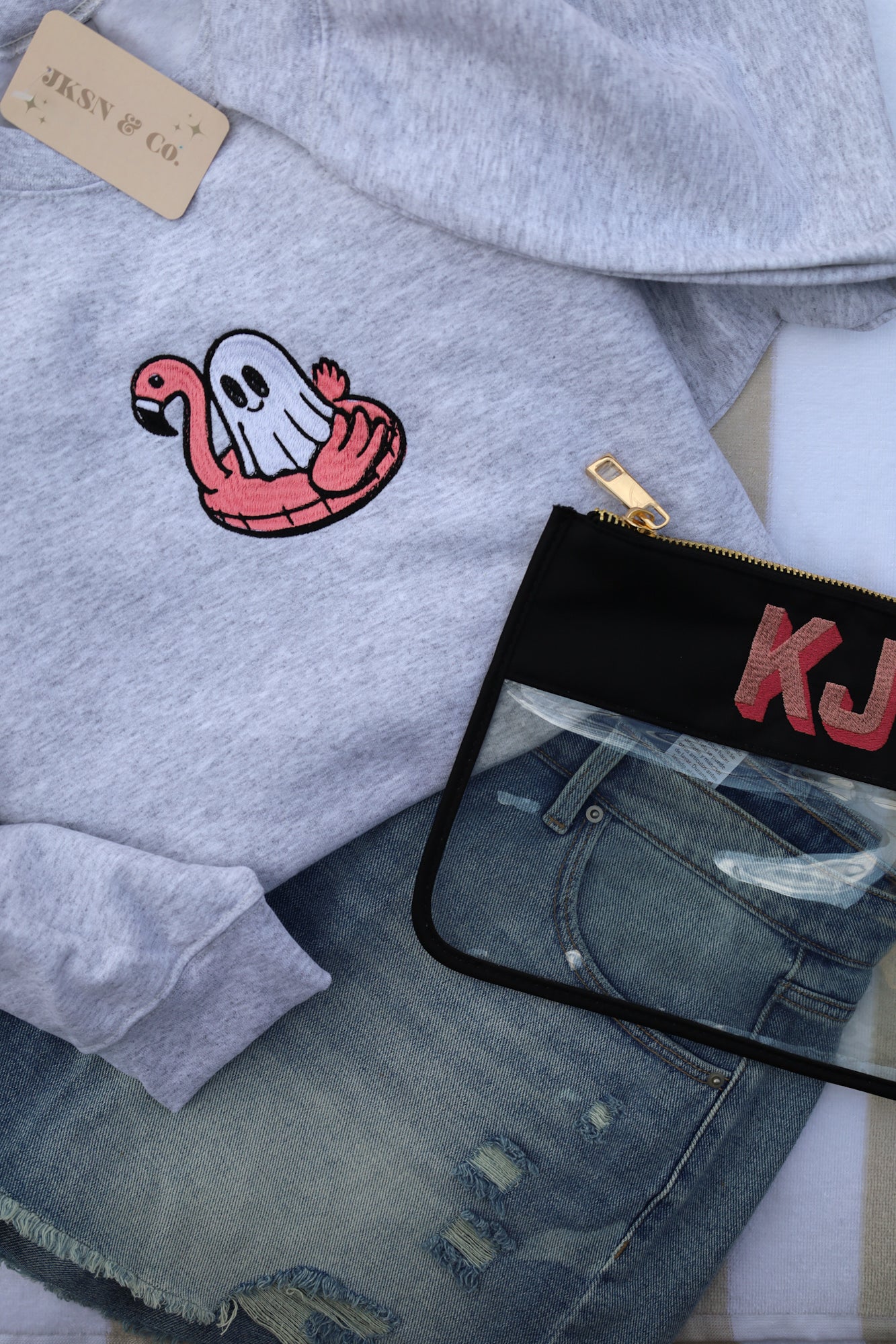 Flamingo Floaty Embroidered Crewneck- Summer Ghost Crew