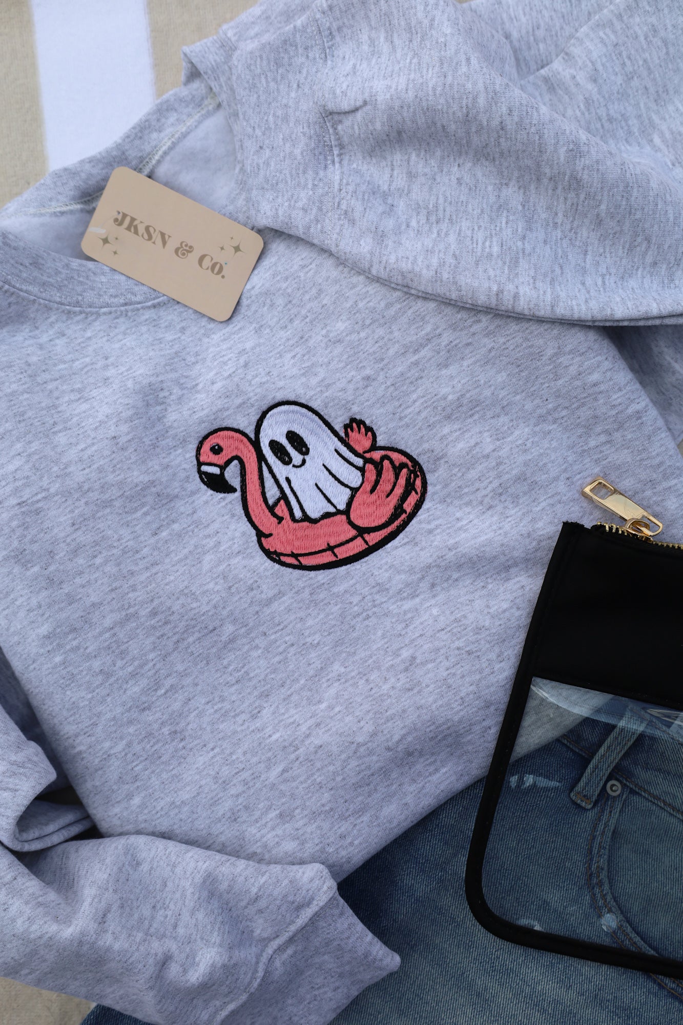 Flamingo Floaty Embroidered Crewneck- Summer Ghost Crew