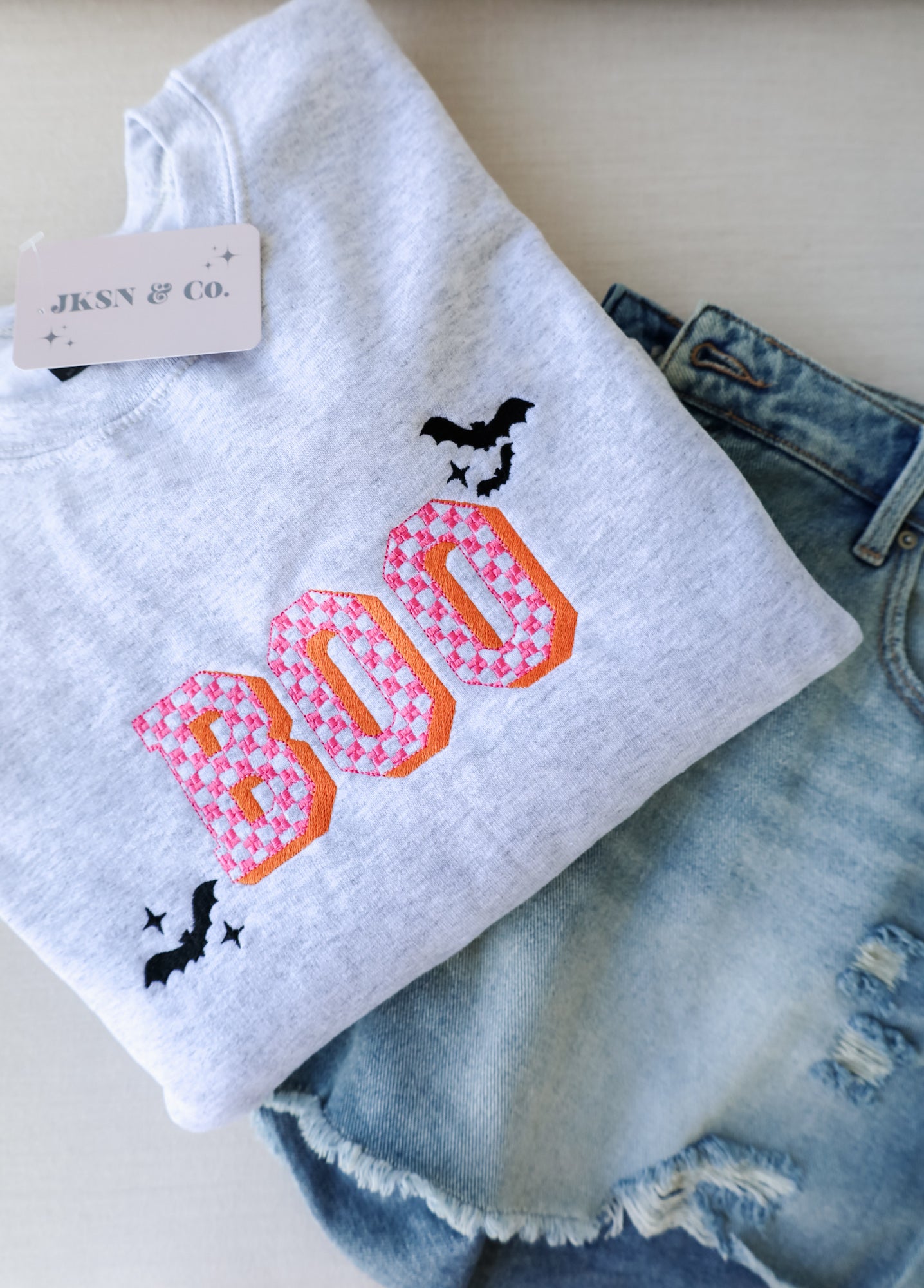 Boo + Bats Embroidered Sweatshirt