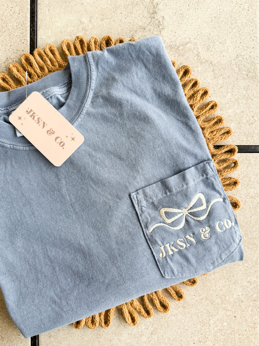 ✨ 2-Year Anniversary ✨ JKSN & Co. Embroidered Comfort Colors Pocket Tee – Custom Color Options