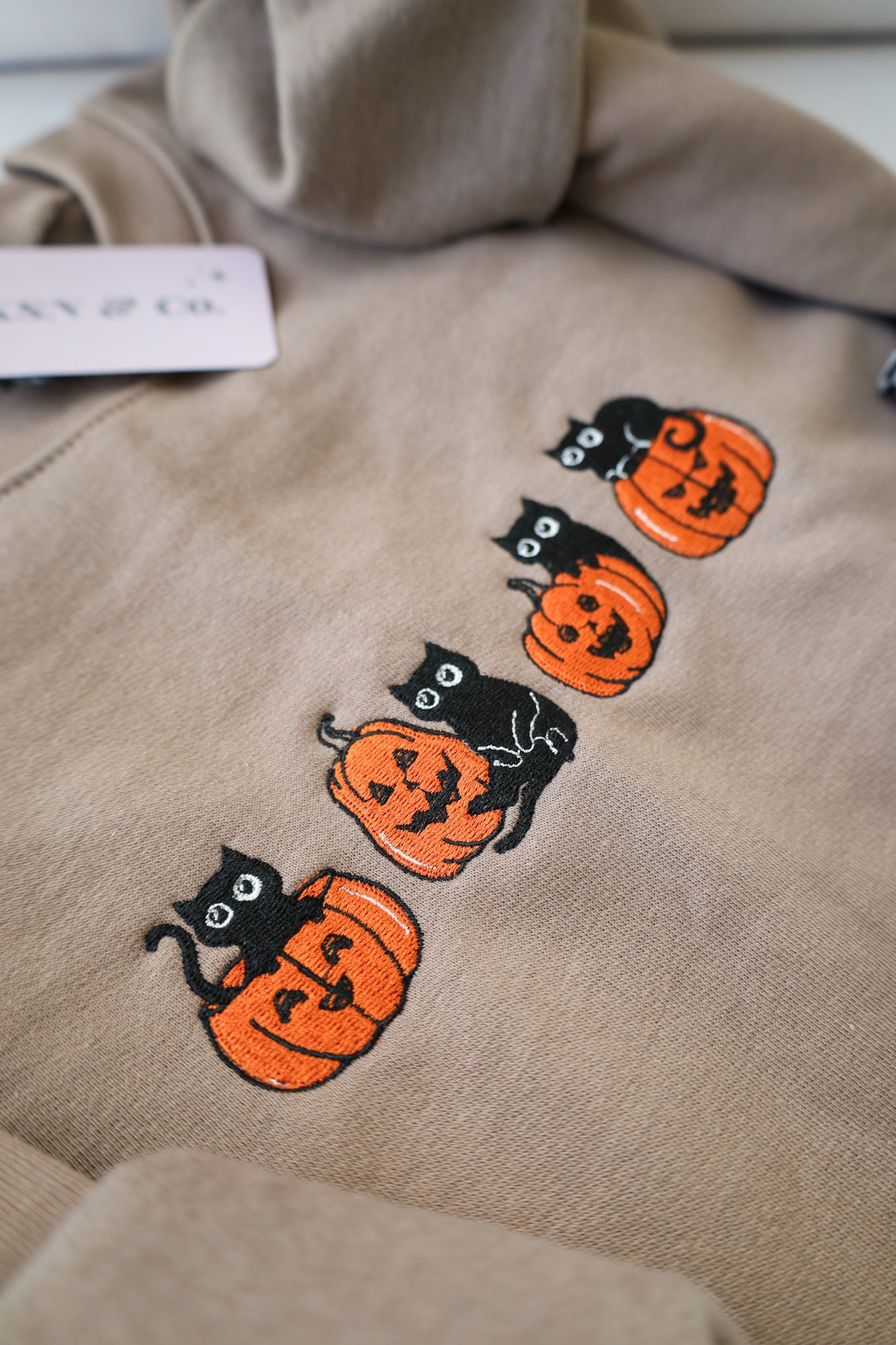 Classic Halloween Black Cats Embroidered Sweatshirt + Tee