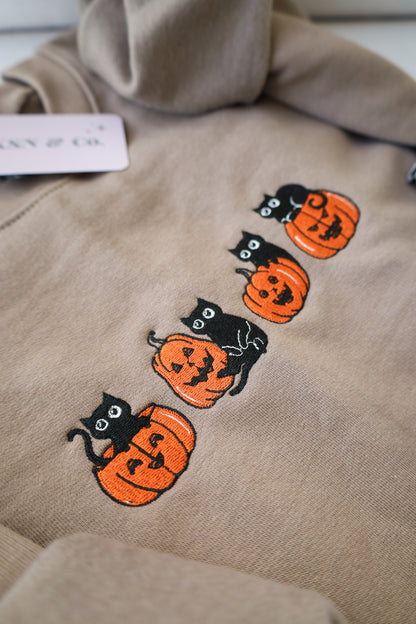 Classic Halloween Black Cats Embroidered Sweatshirt + Tee