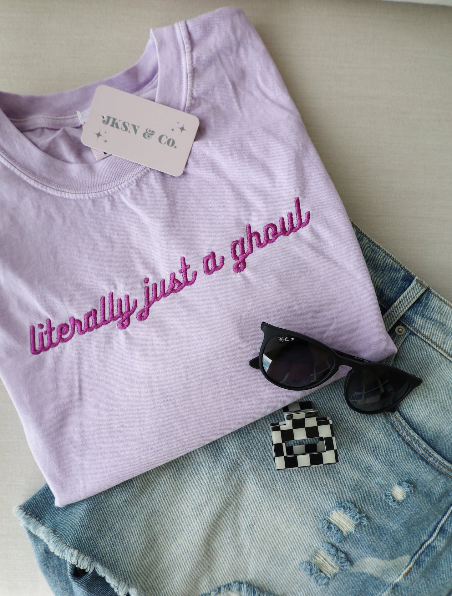 Literally Just A Ghoul Embroidered Tee + Sweatshirt - Comfort Colors