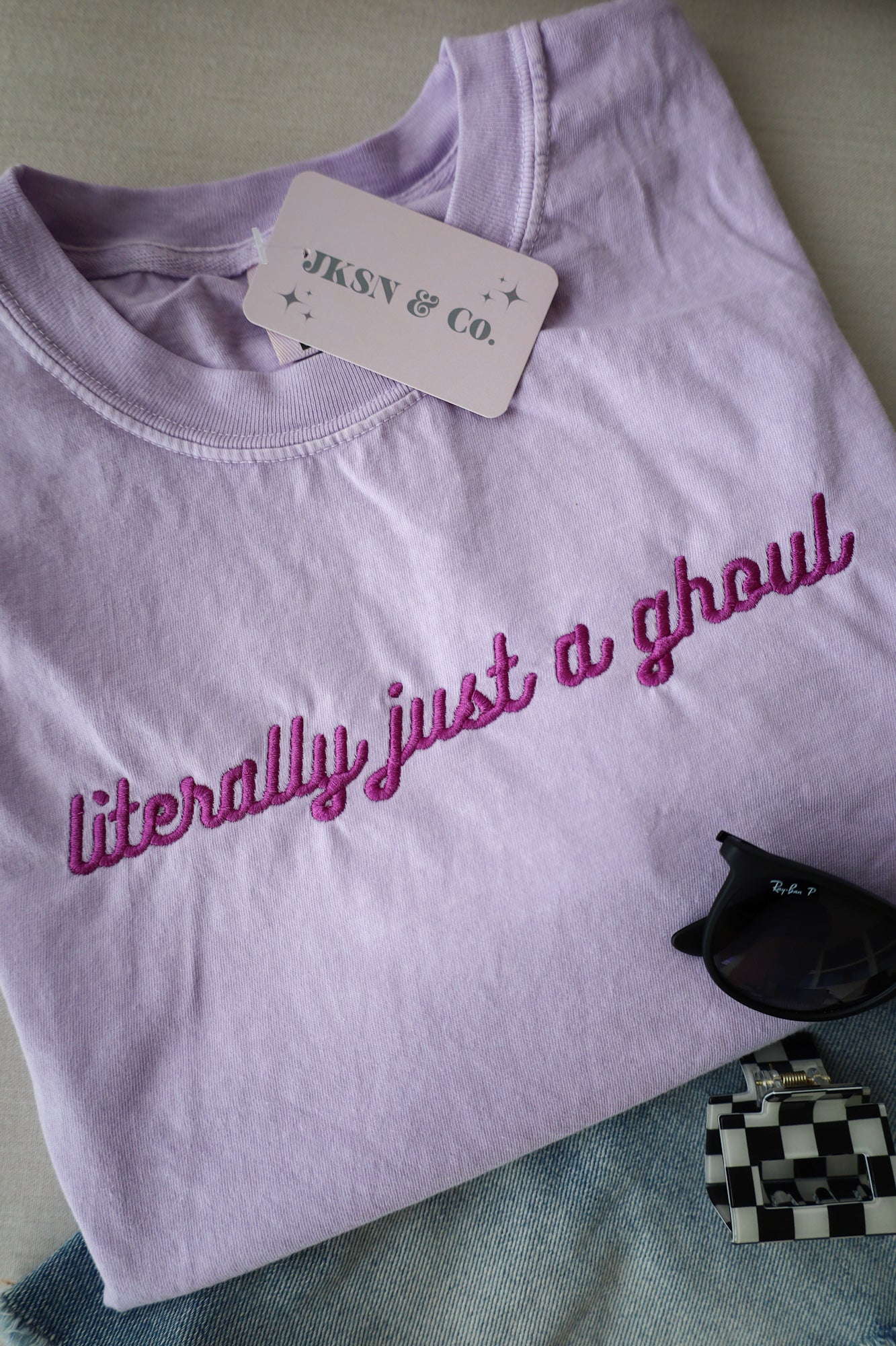 Literally Just A Ghoul Embroidered Tee + Sweatshirt - Comfort Colors