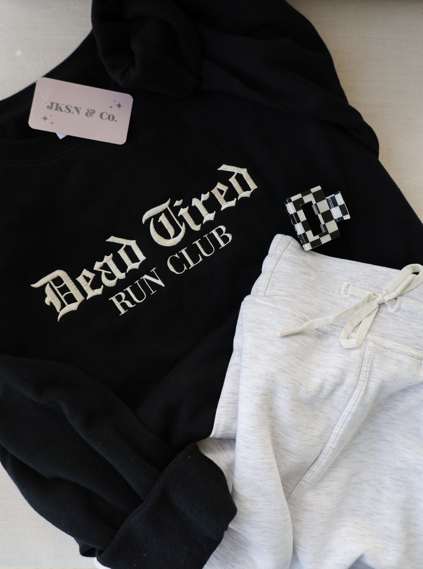 Dead Tired Run Club Embroidered Cropped Lightweight Sweatshirt